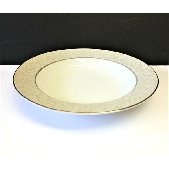 Set/12 Mikasa Parchment L-3438 8.5" Rim Soup Bowl Platinum Trim 2002-2010 - Picture 2 of 5